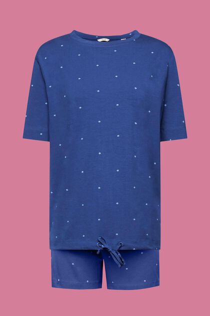 Pyjama-short en coton à motif all-over, DARK BLUE, overview