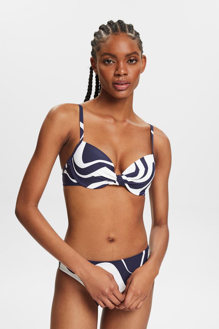 Haut de bikini imprimé, rembourré et à armatures, NAVY, detail image number 0
