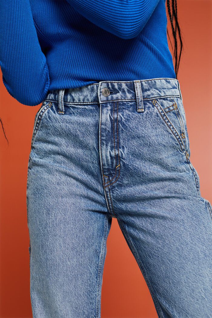 Straight jeans met hoge taille, BLUE LIGHT WASHED, detail image number 4