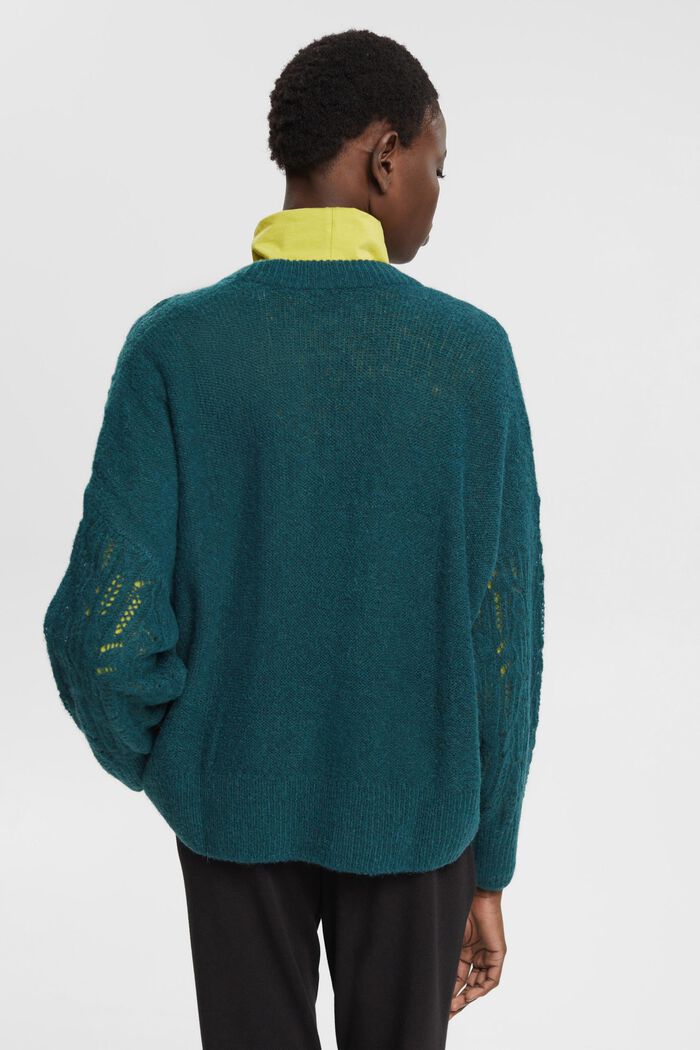 Cardigan en maille torsadée à teneur en laine et en alpaga, TEAL GREEN, detail image number 3