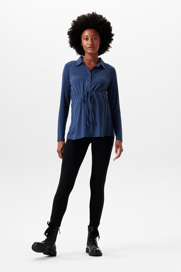 Jersey blouse met lange mouwen, DARK BLUE, detail image number 0
