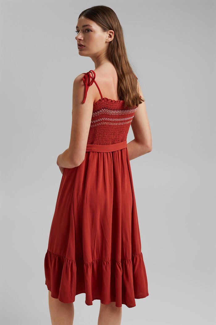 Gesmokte jurk met borduursel van LENZING™ ECOVERO™, TERRACOTTA, detail image number 2