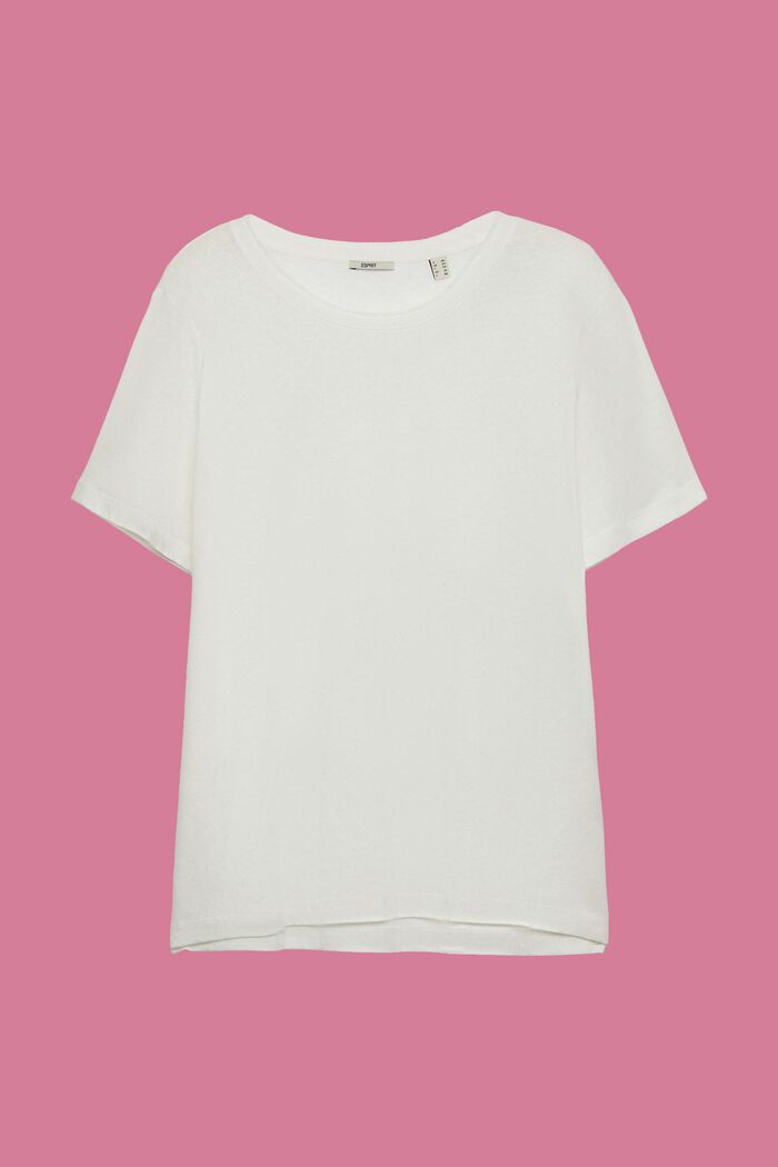 CURVY T-shirt van een mix van katoen en linnen, OFF WHITE, detail image number 0