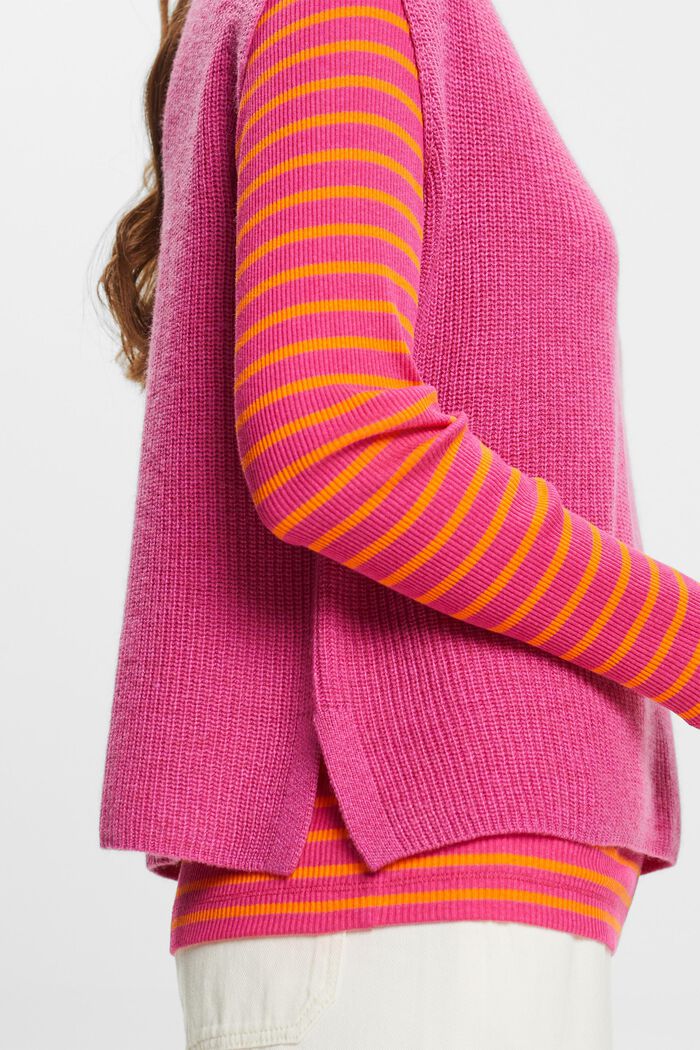 Pull sans manches en maille côtelée de laine mélangée, PINK FUCHSIA, detail image number 1