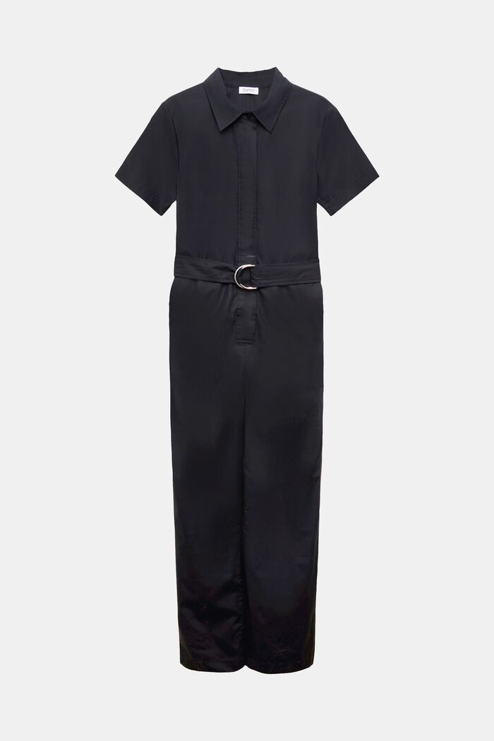 Popeline jumpsuit met ceintuur en wijde pijpen, BLACK, detail image number 5
