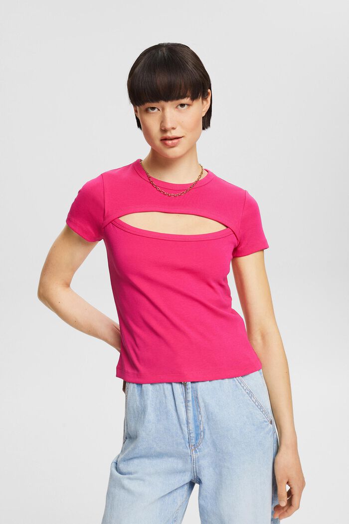 T-shirt met cut-out, PINK FUCHSIA, detail image number 0