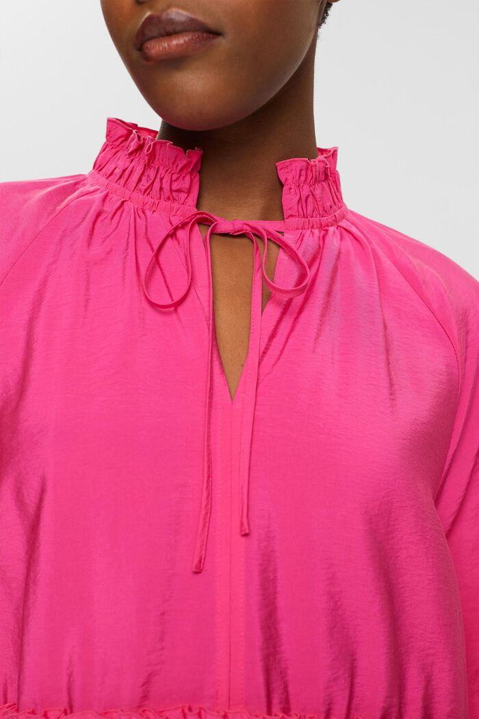 Gerimpelde blouse met strikdetail, PINK FUCHSIA, detail image number 2