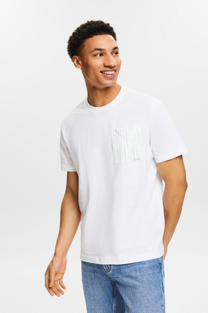 T-shirt van slubkatoen met zak met logo, WHITE, detail image number 0