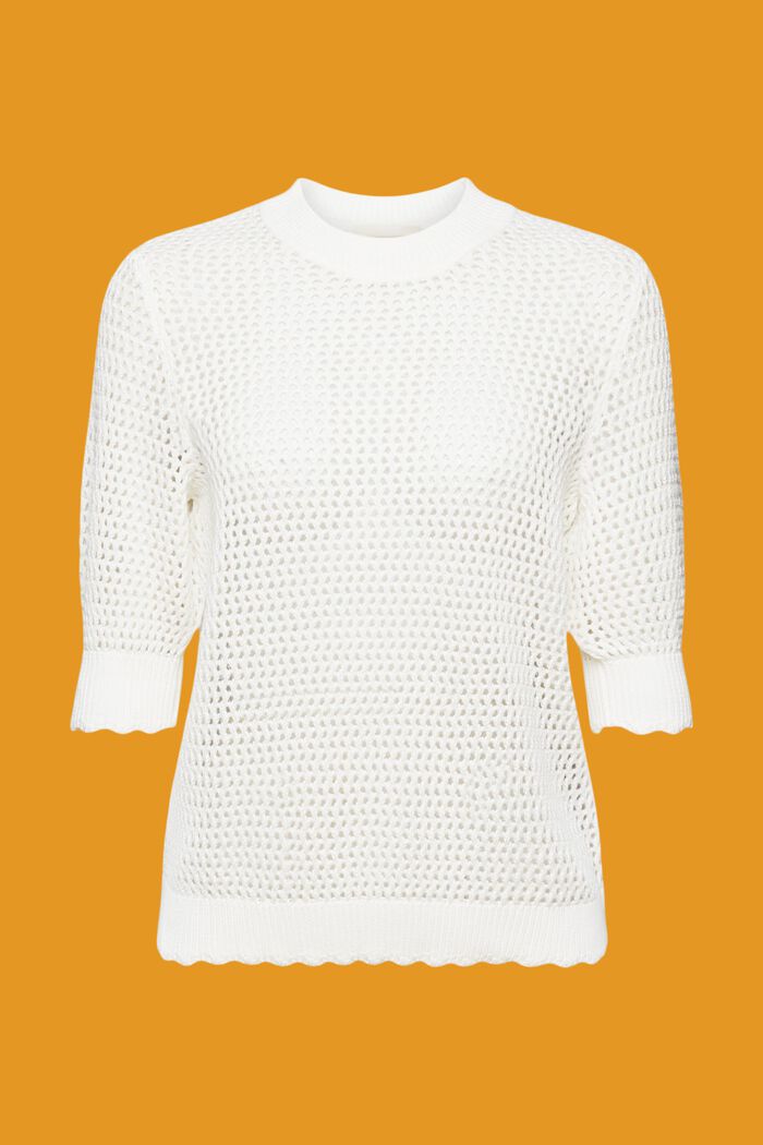 Opengewerkte trui van duurzaam katoen, OFF WHITE, detail image number 6