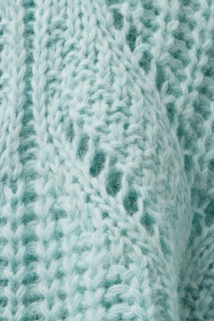 Pull-over en laine mélangée à maille ajourée, LIGHT AQUA GREEN, detail image number 5