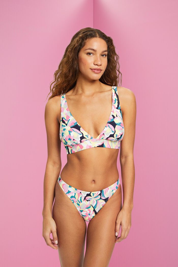 Gewatteerde bikinitop met bloemenmotief, NAVY, detail image number 1