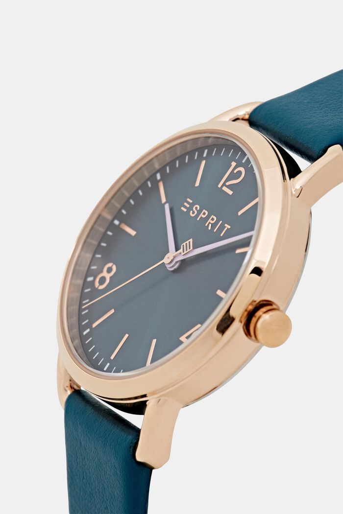Edelstalen horloge met leren bandje, BLUE, detail image number 1