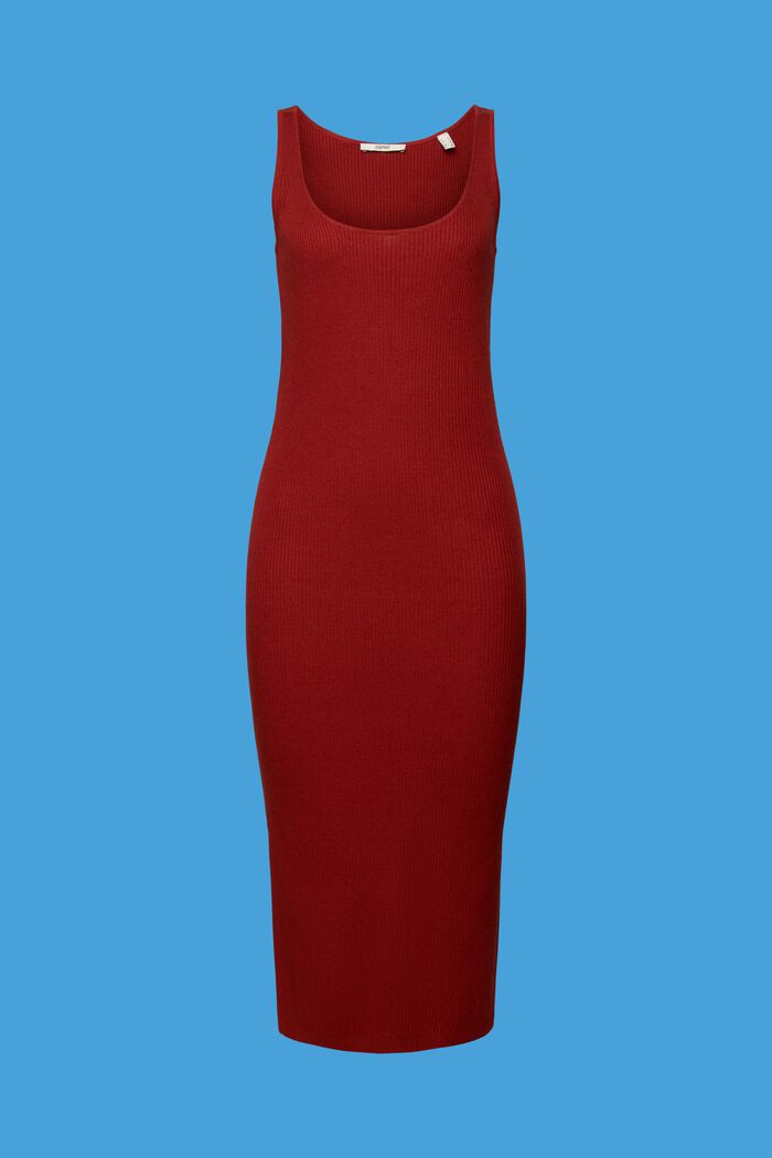 Ribgebreide jurk van een linnenmix, TERRACOTTA, detail image number 7