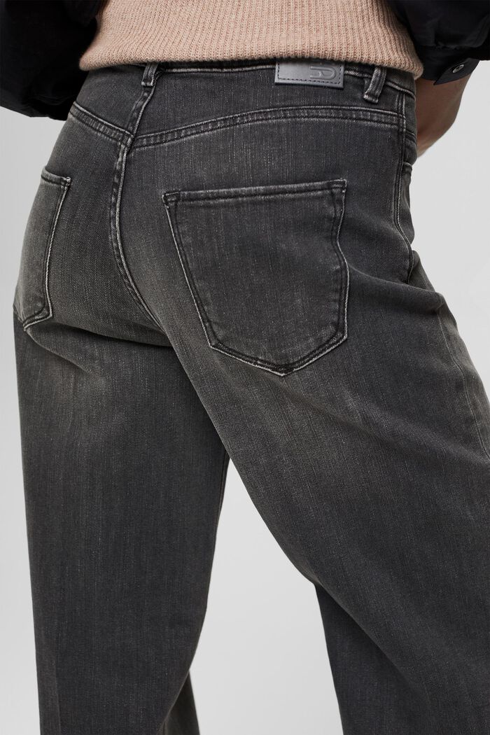 Rechte jeans met stretch van biologisch katoen, GREY DARK WASHED, detail image number 5