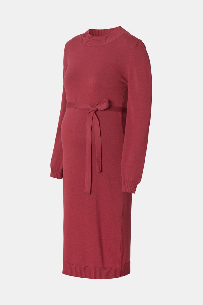 Gebreide midi-jurk met afneembare riem, DARK RED, detail image number 4
