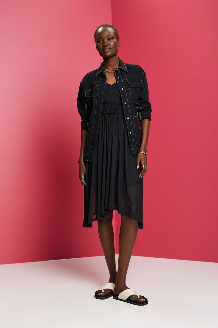 Mesh jurk met elastische taille, BLACK, detail image number 1