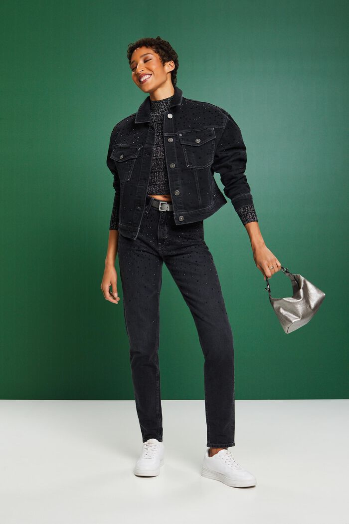 Klassieke retro-jeans met versiering, BLACK DARK WASHED, detail image number 1