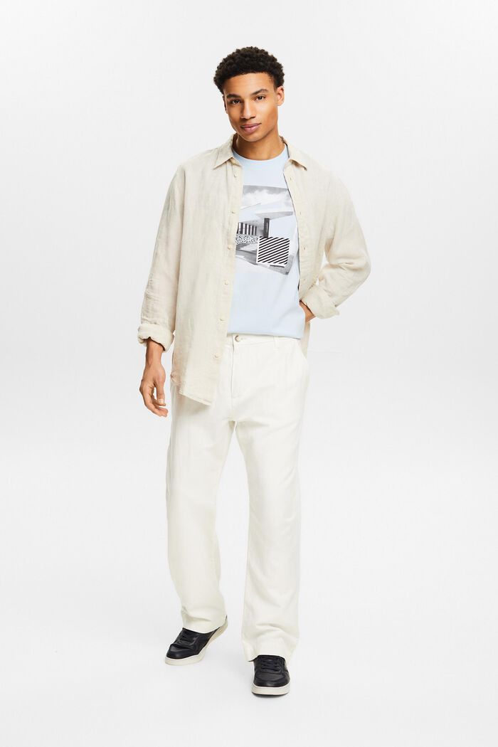 Pantalon de coupe droite en lin et coton, OFF WHITE, detail image number 1