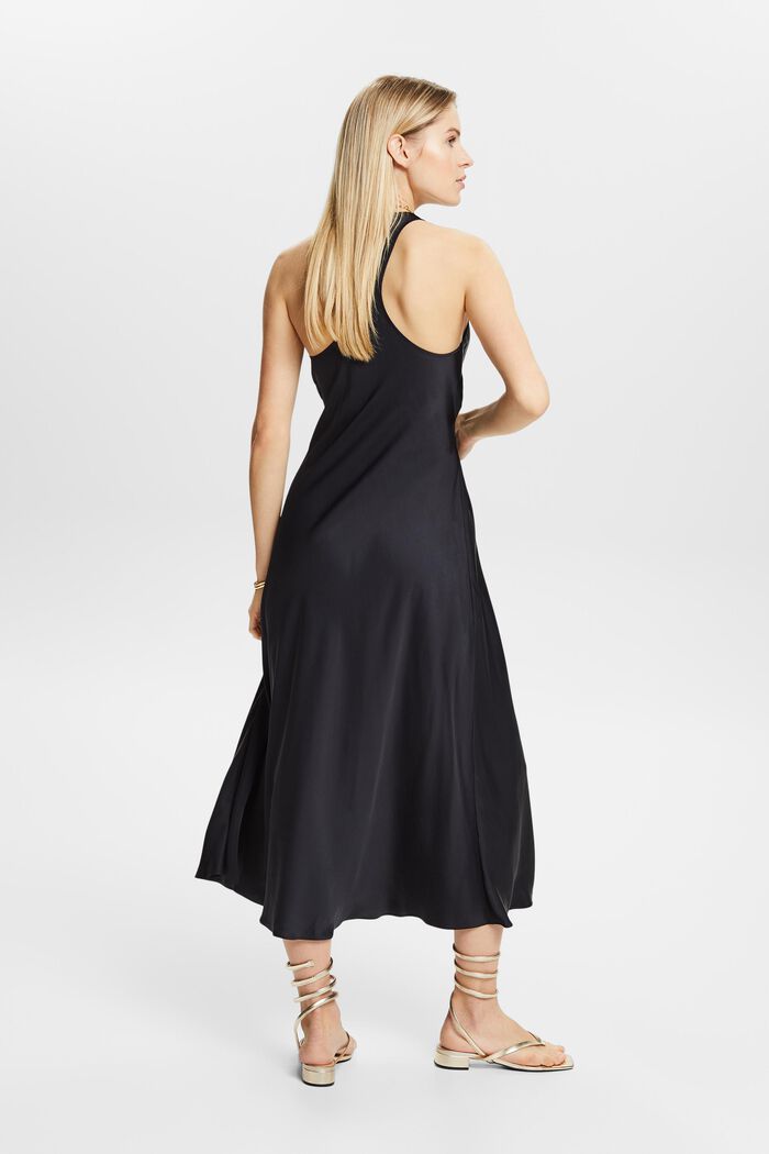 Satijnen mouwloze midi-jurk met ceintuur, BLACK, detail image number 3