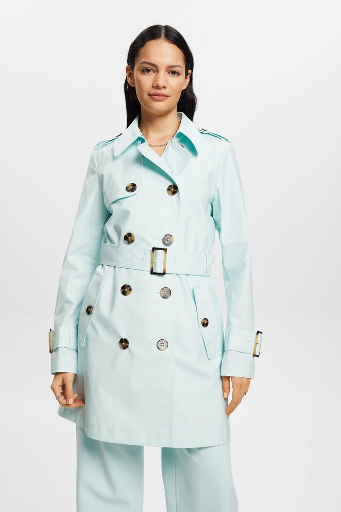 Double-breasted trenchcoat, LIGHT AQUA GREEN, detail image number 0