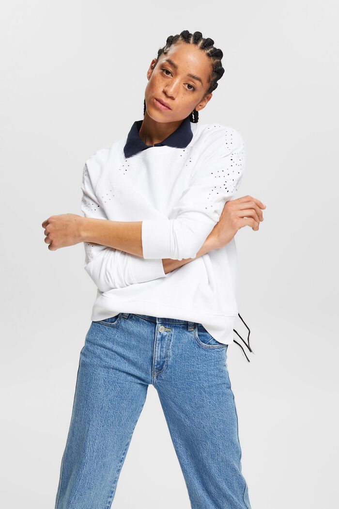 Sweatshirt met borduursels, WHITE, detail image number 0
