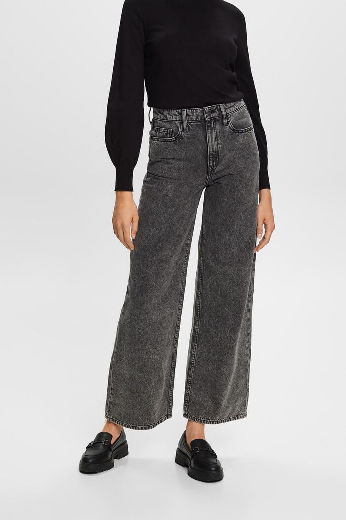Retro jeans met hoge taille en wijde pijpen, GREY DARK WASHED, detail image number 0