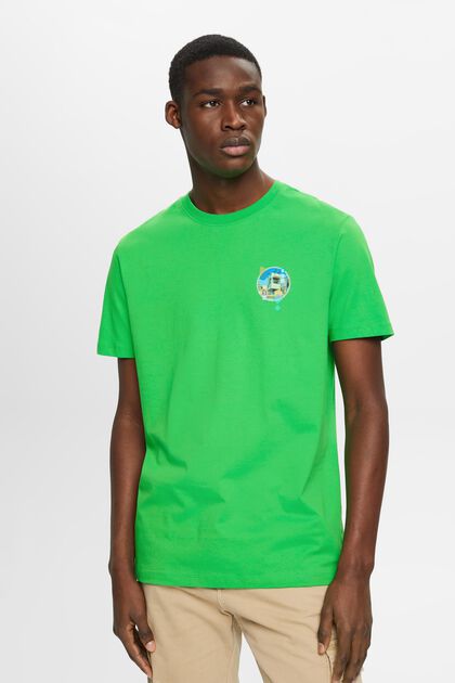 T-shirt de coupe Slim Fit orné d’un petit imprimé sur la poitrine, GREEN, overview