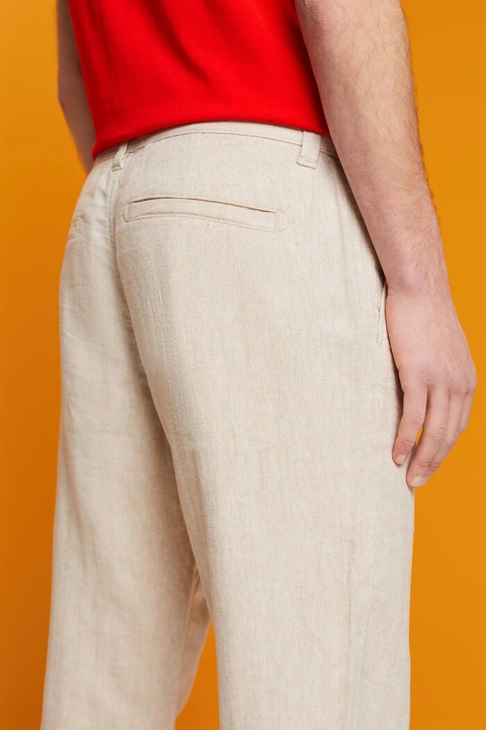 Pantalon à chevrons en mélange de coton et de lin, LIGHT BEIGE, detail image number 2
