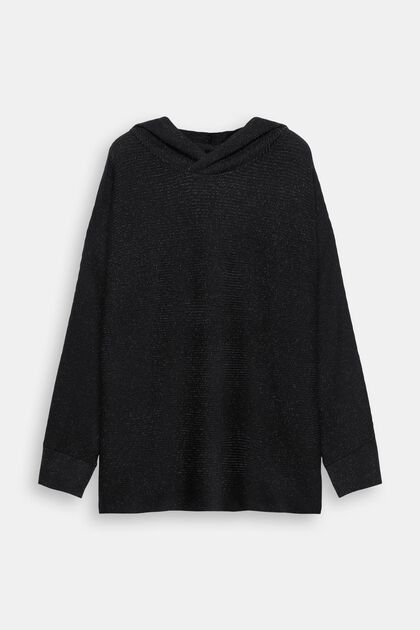 Sweat-shirt CURVY à capuche et effet scintillant, BLACK, overview