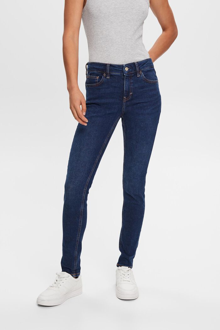 Mid rise skinny jeans, BLUE DARK WASHED, detail image number 0
