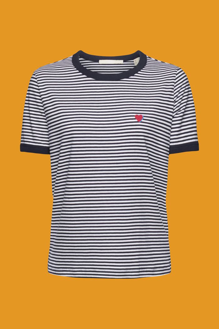 T-shirt rayé en coton animé d’un motif brodé, NAVY, detail image number 6