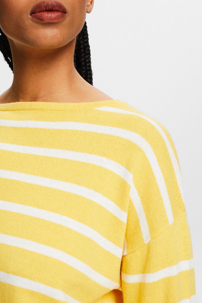 Pull-over en coton et lin à rayures, SUNFLOWER YELLOW, detail image number 2