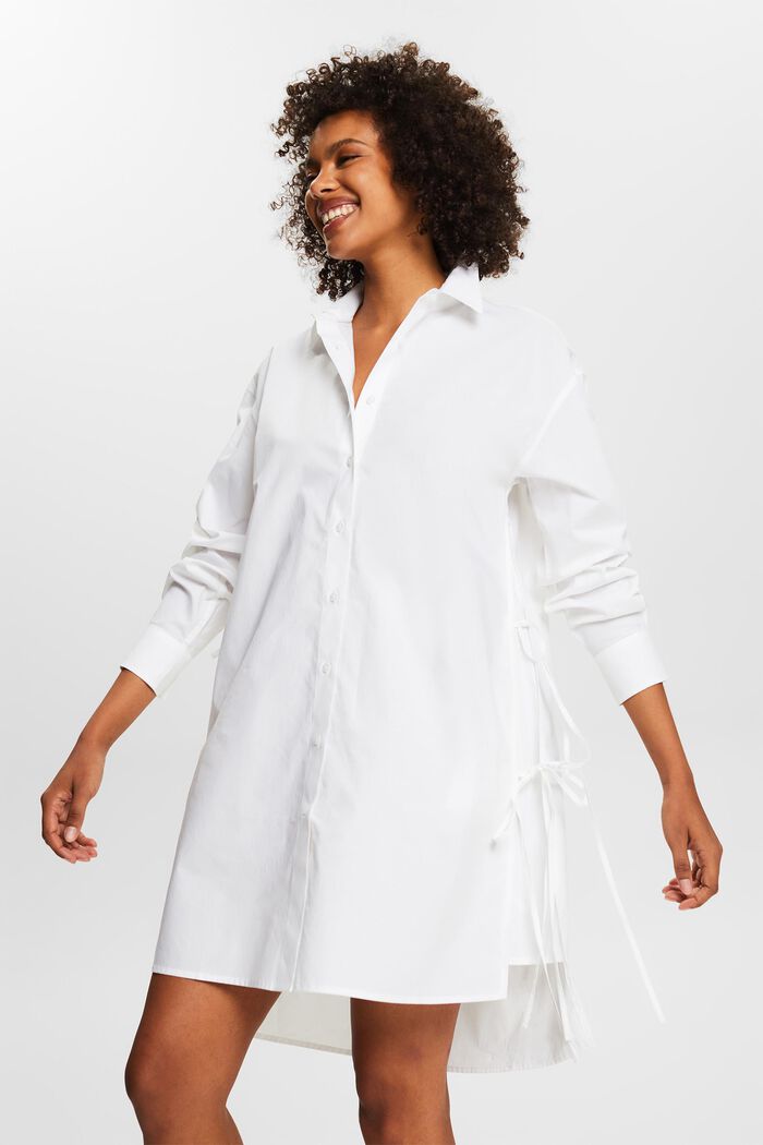 Robe-chemise en popeline à détail noué, WHITE, detail image number 0