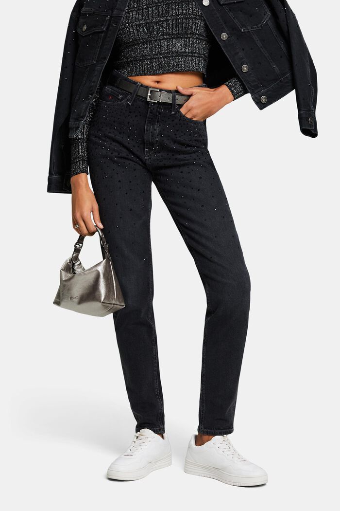 Klassieke high rise jeans met retrolook, BLACK DARK WASHED, detail image number 0