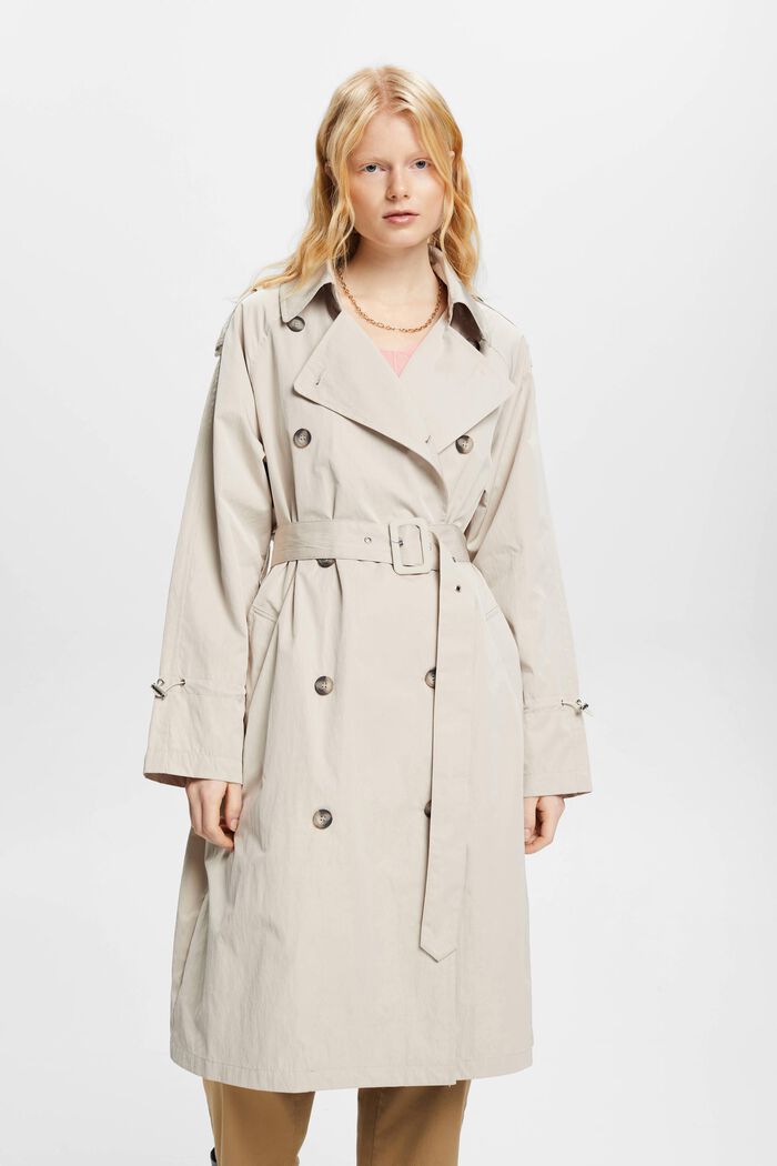 Double-breasted trenchcoat met ceintuur, LIGHT TAUPE, detail image number 0