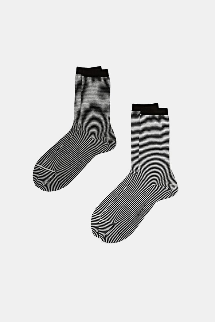 Set van 2 paar gestreepte, grofgebreide sokken, BLACK, detail image number 0