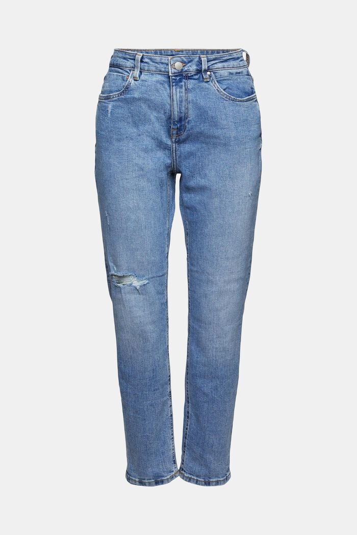 Boyfriend jeans met destroyed effecten, BLUE MEDIUM WASHED, detail image number 6