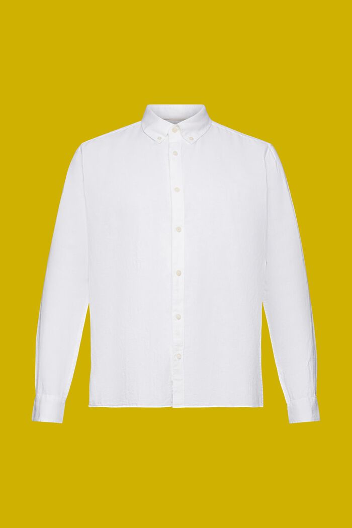 Overhemd met buttondownkraag van een mix van katoen en linnen, WHITE, detail image number 7