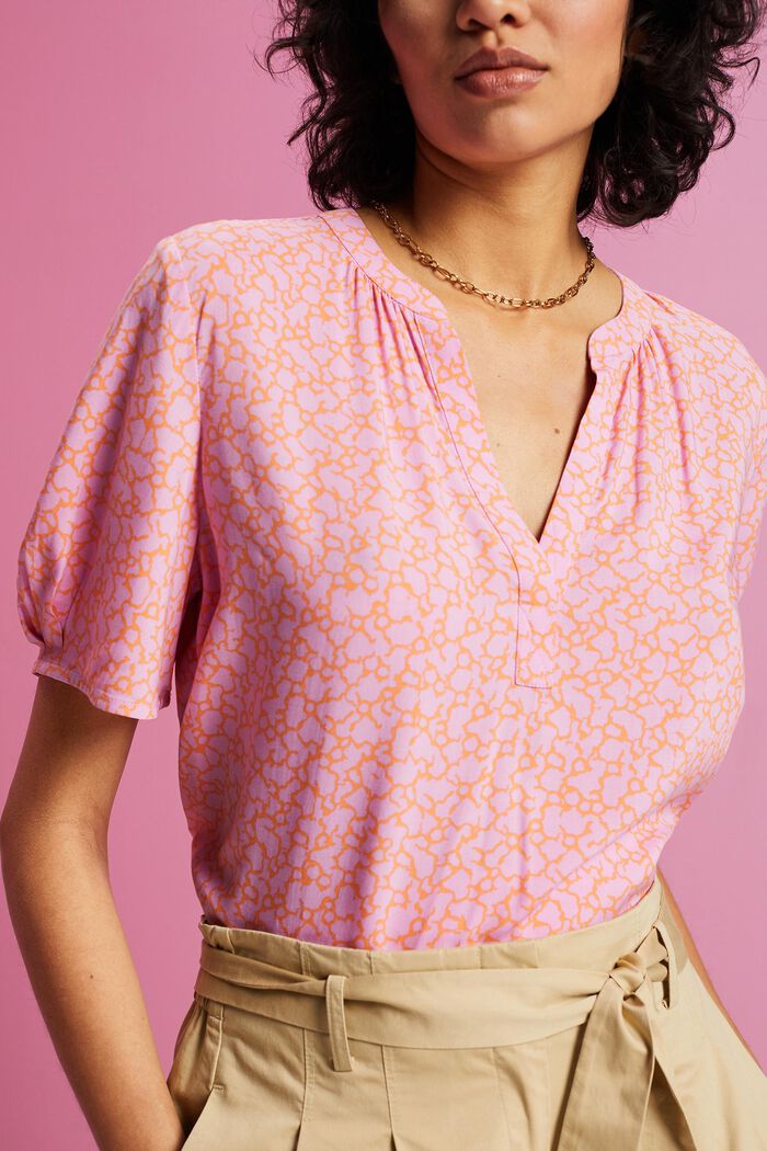 Gebloemde blouse met hals met split, LILAC, detail image number 2