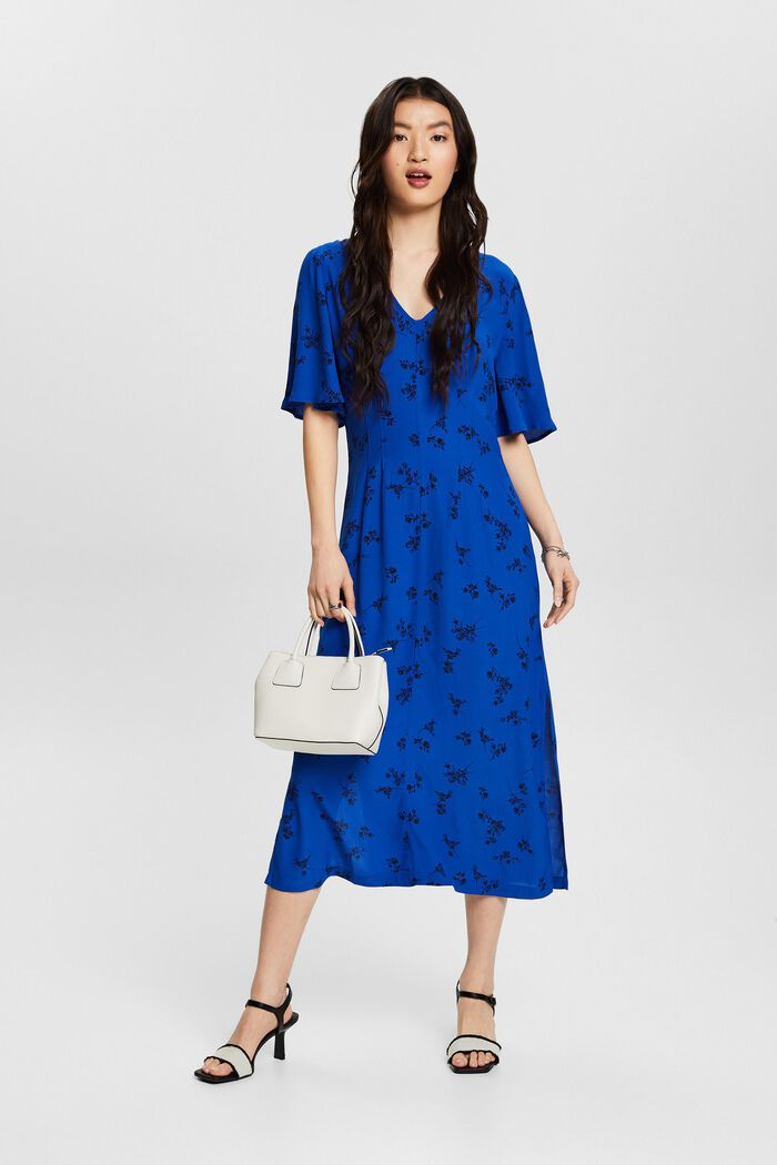 Midi-jurk met V-hals en print, BRIGHT BLUE, detail image number 1
