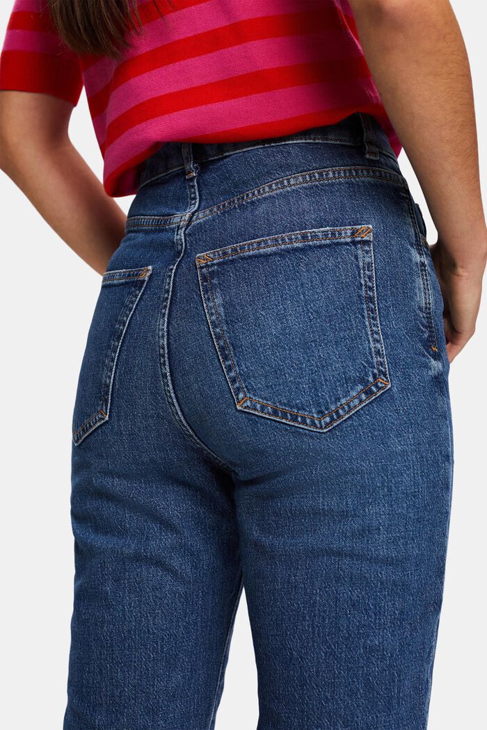 Jeans met extra hoge taille en rafelige zoom, BLUE DARK WASHED, detail image number 3