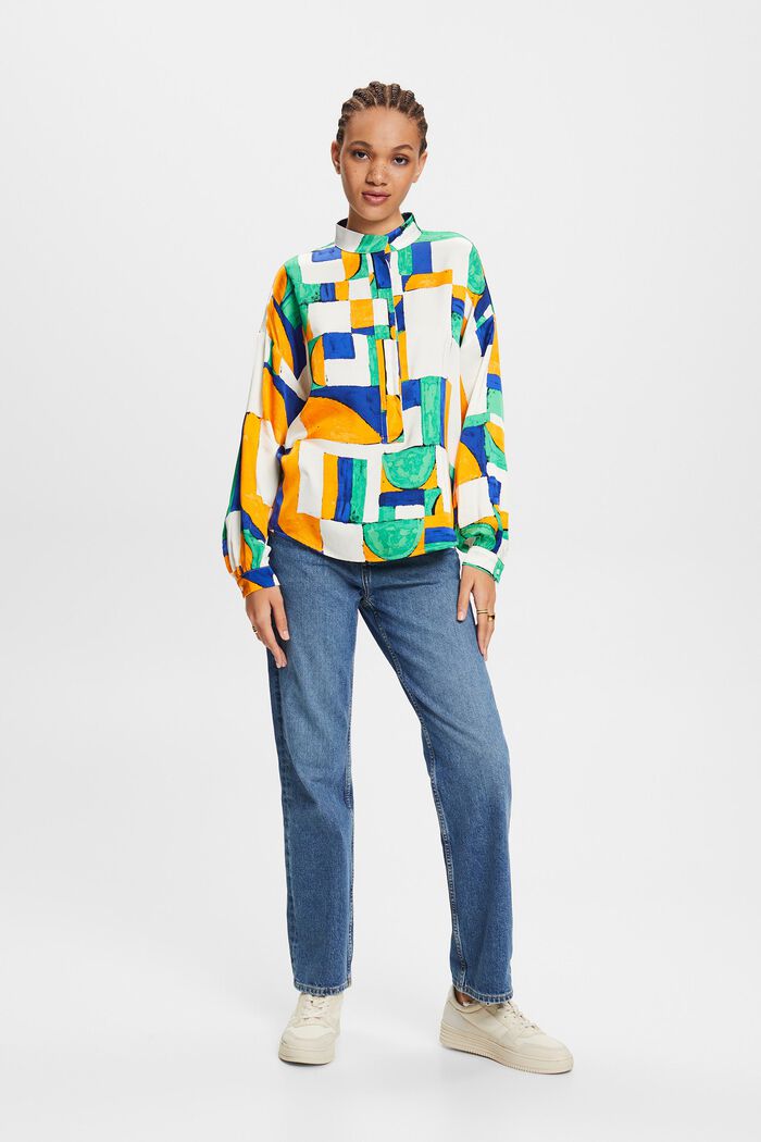Satijnen blouse met geometrische print, LIGHT GREEN, detail image number 0