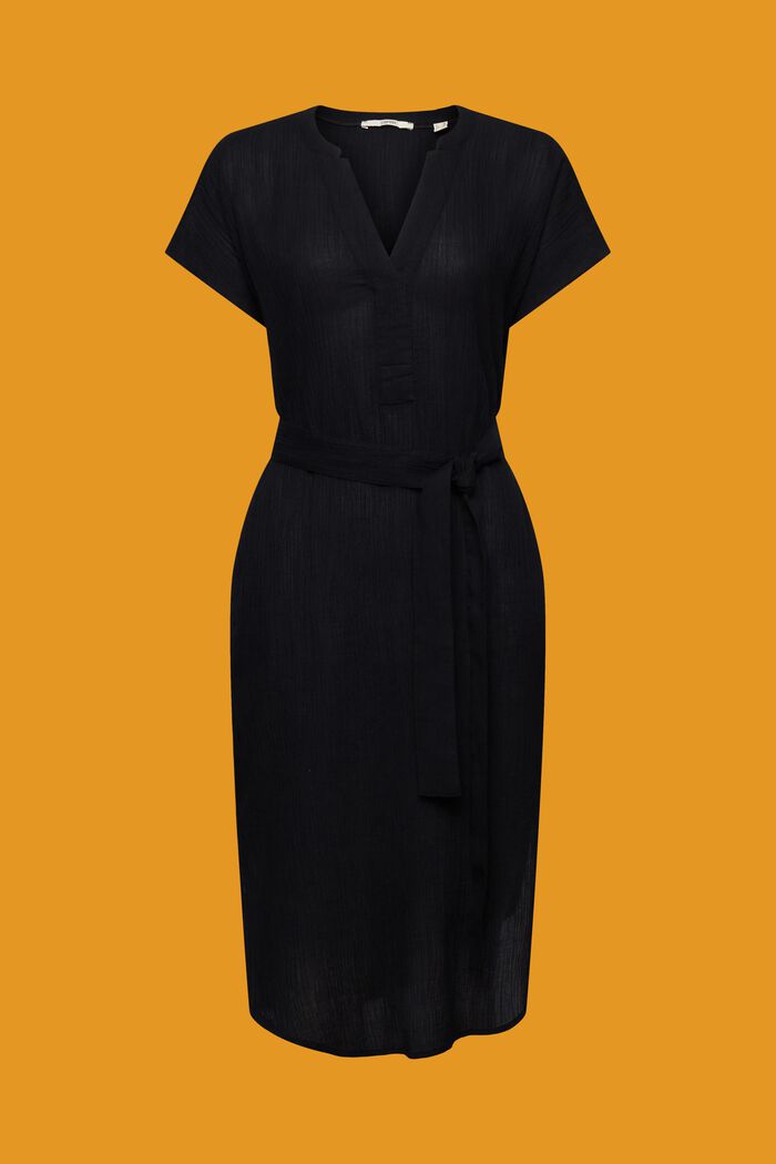 Crinkled midi-jurk met riem, BLACK, detail image number 7