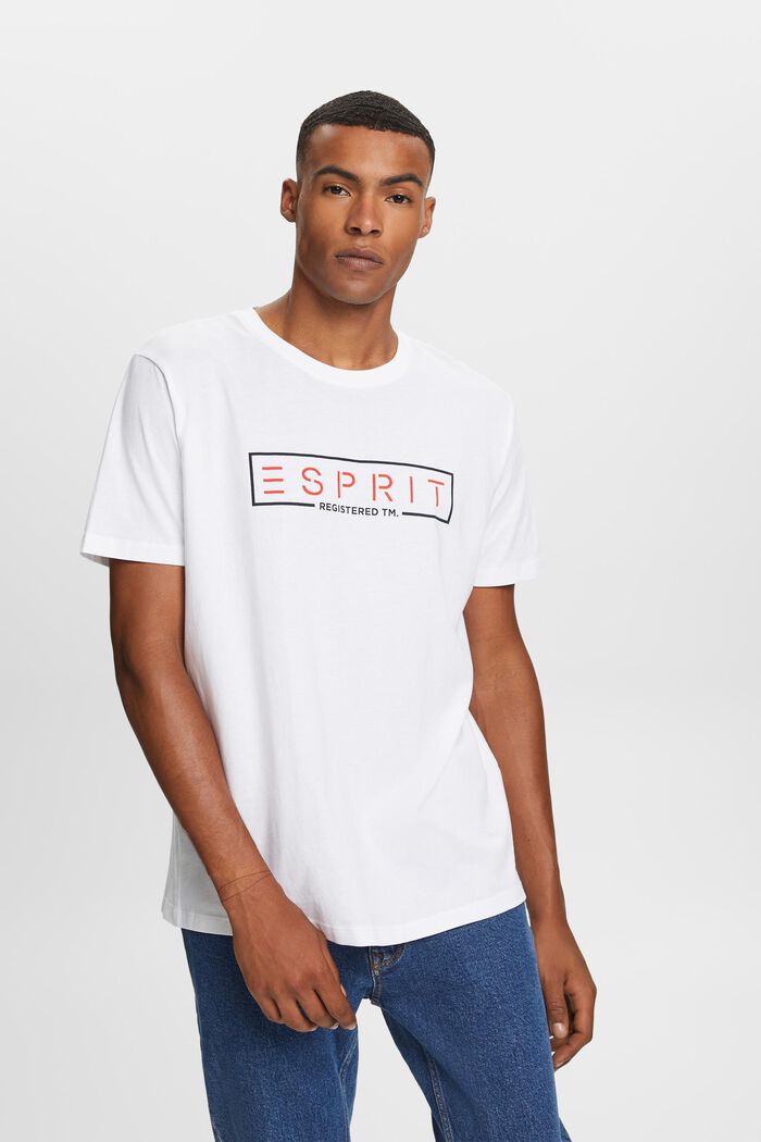 Jersey T-shirt met logo, 100% katoen, WHITE, detail image number 0
