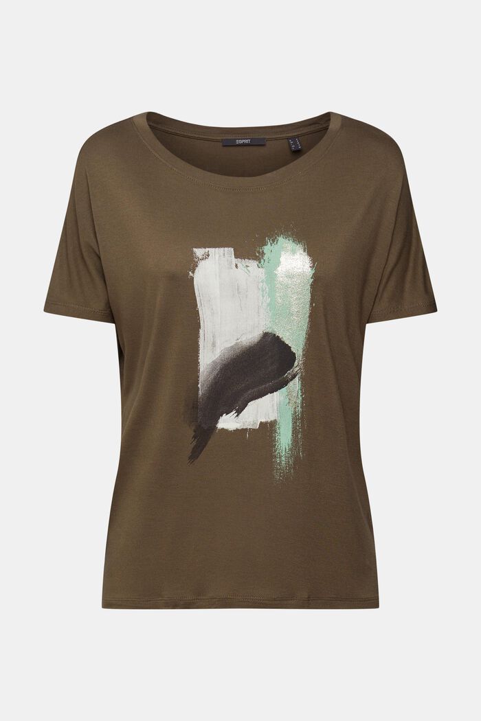 T-shirt met print, LENZING™ ECOVERO™, KHAKI GREEN, detail image number 2