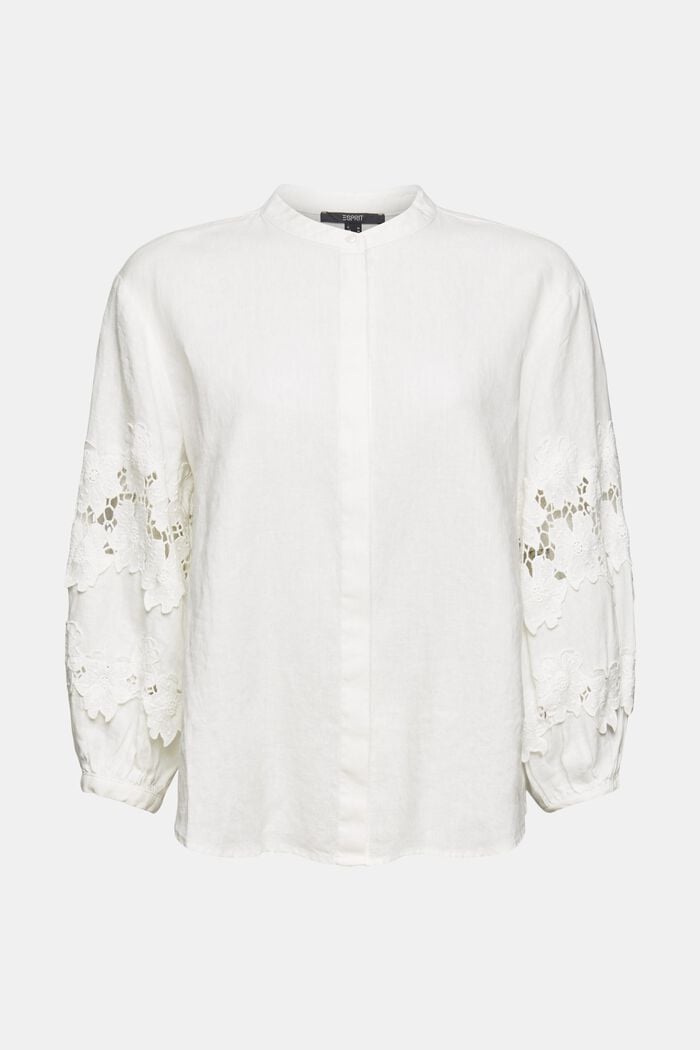 Linnen blouse met bloemenborduursel, OFF WHITE, detail image number 6