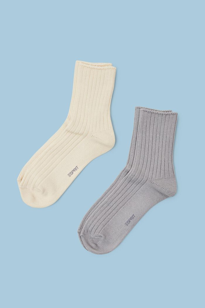 2-pak ribgebreide sokken, CREME/GREY, detail image number 0