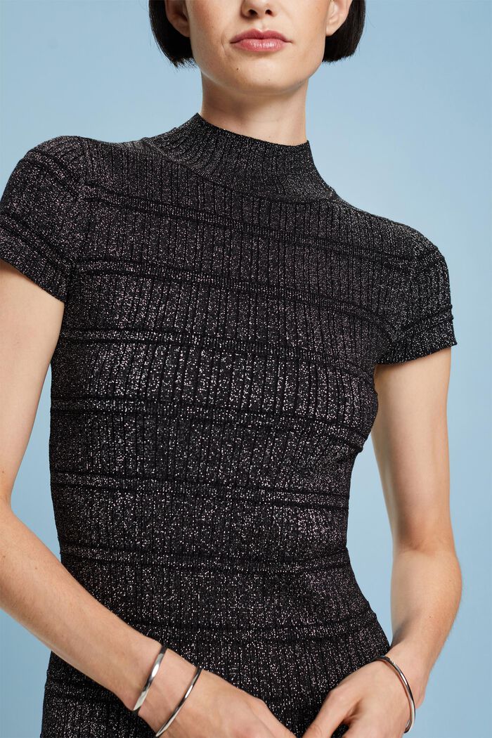 Gebreide mini-jurk van lamé, BLACK, detail image number 4