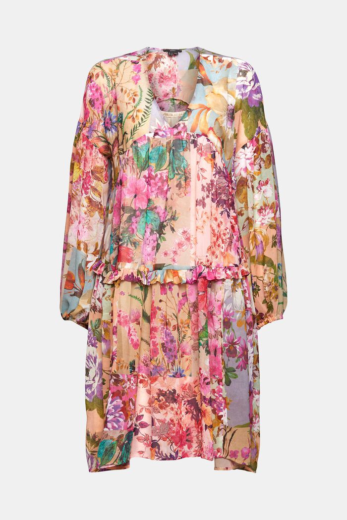 En matière recyclée : la robe en chiffon à motif floral, PINK FUCHSIA, overview