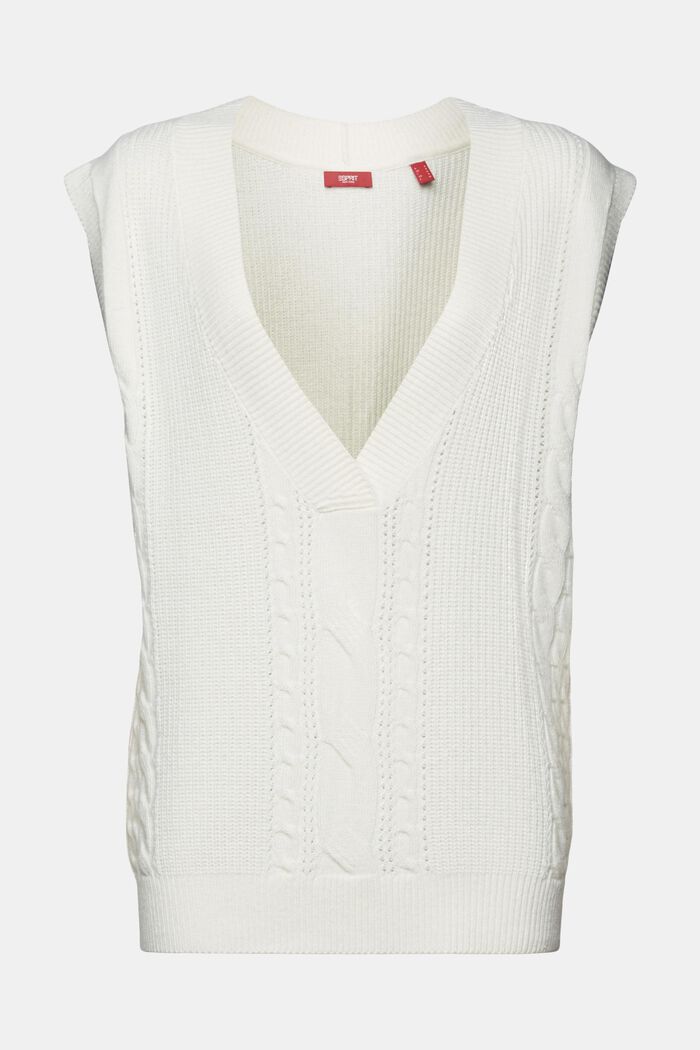 Mouwloos vest met kabelpatroon, wolmix, OFF WHITE, detail image number 6